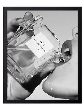 Drinking Chanel perfume bottle poster - with black frame - size: 16x20 inches